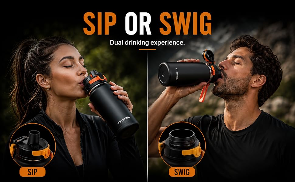 Double-wall vacuum insulated water bottle for hot and cold drinks with BPA-free stainless steel