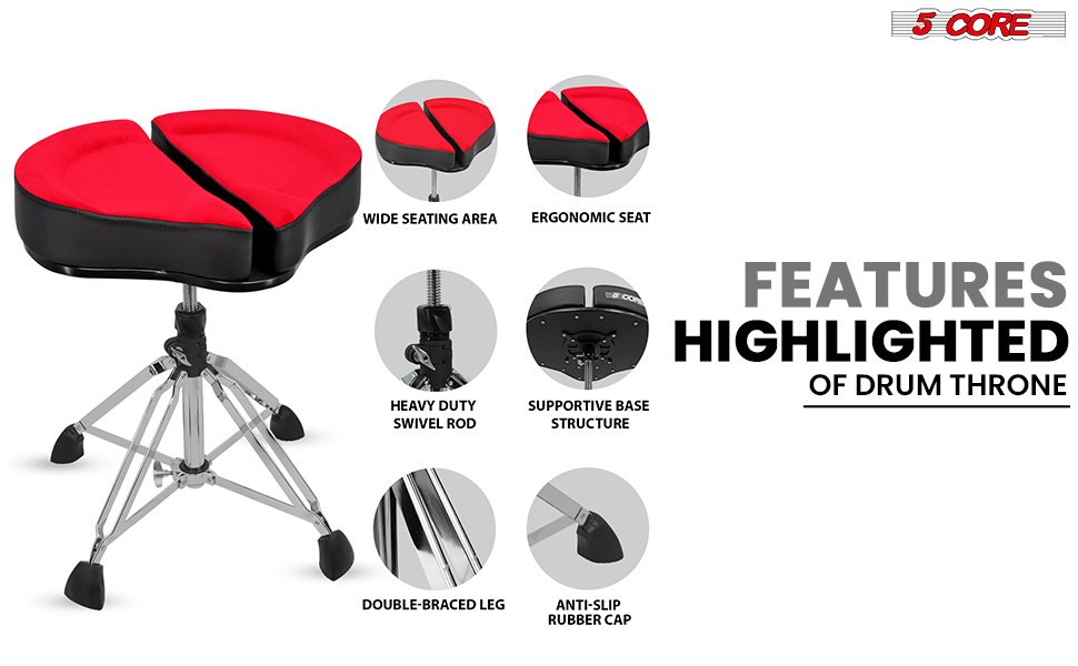 5Core Drum Throne Sponge Padded Guitar Stool Drummer Seat for Adults &amp;amp;amp; Kids