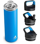 24 oz Insulated Water Bottle for School: 3 Lids, Leakproof, Keep Cold 24H, Car Cupholder Friendly...