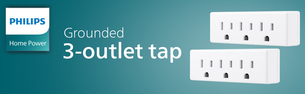 Philips Home Power - 3 Outlet Grounded Tap, Black and White