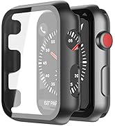 Misxi 2 Pack Hard PC Case with Tempered Glass Screen Protector Compatible with Apple Watch Series...