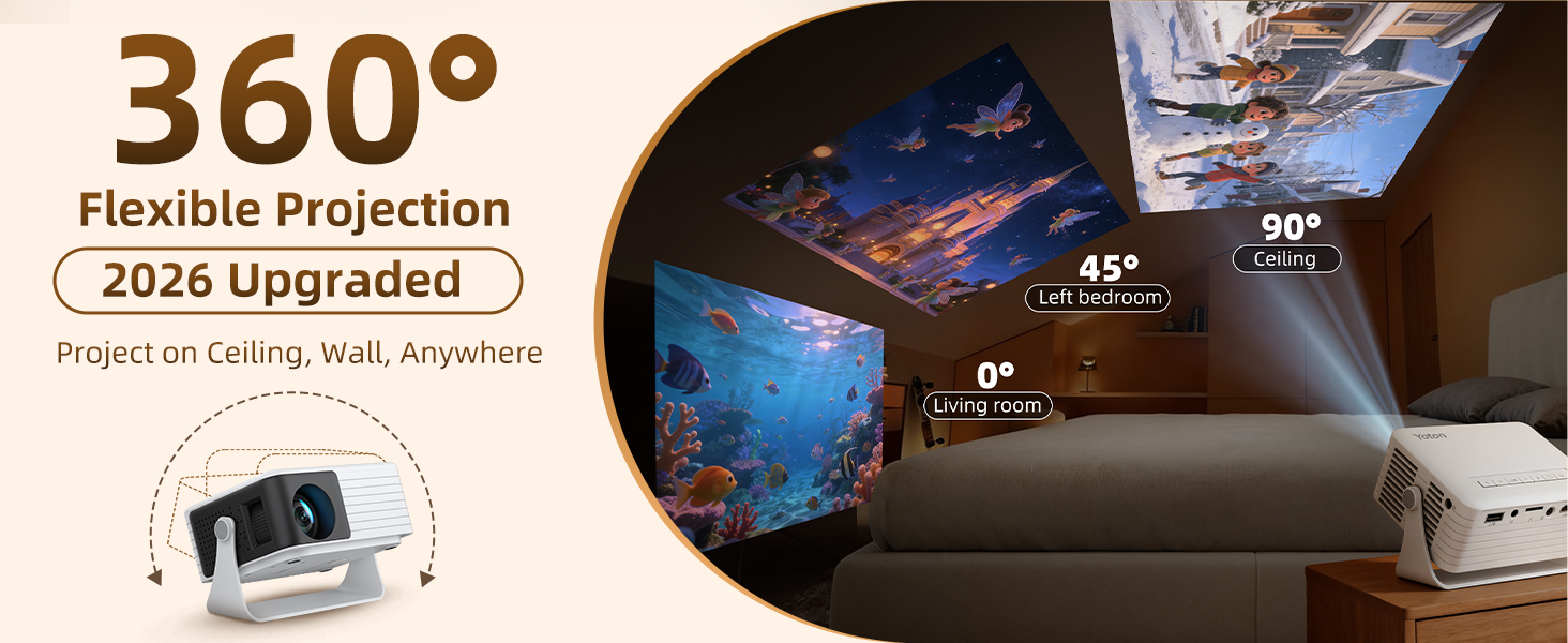Y3 Mini Projector 2026 Newly Upgraded 360° Rotation