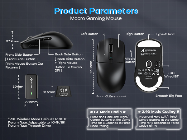 ATTACK SHARK R6 Wireless Gaming Mouse ATTACK SHARK X3 silent mouse wirelessUltra-Lightweight