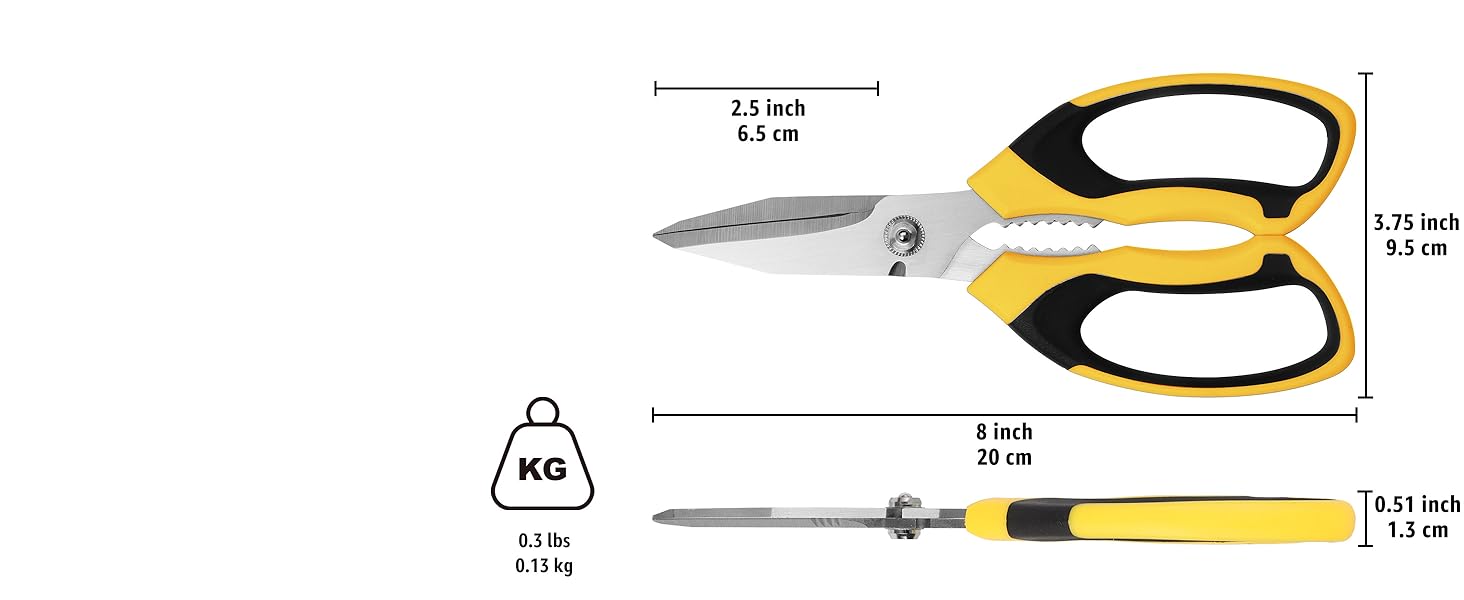 8-inch yellow and black utility scissors all purpose heavy duty size and weight