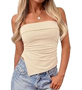 PRETTYGARDEN Going Out Tube Tops for Women Trendy Summer 2026 Asymmetrical Ruched Strapless Bande...
