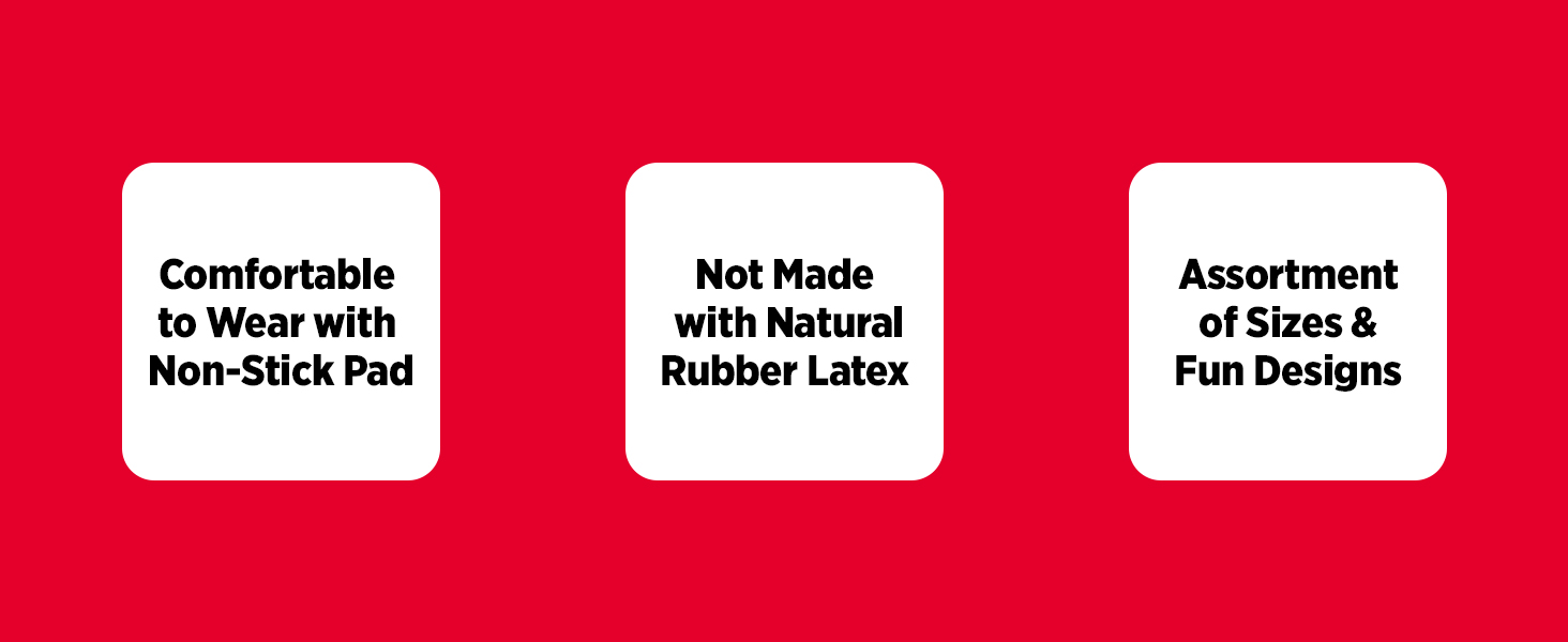 Comfortable Non-Stick Pad, Latex-Free, and Assortment of Fun Designs and Sizes