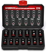 CASOMAN 13-Pieces 3/8" Drive Mid-Length Impact Socket Set, 12-Point, Metric, 7mm - 19mm, CR-MO St...