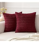 MIULEE Pack of 2 Christmas Burgundy CorduroyDecorative Throw Pillow Covers 18x18 Inch Soft Boho S...