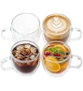 MESNEY Double Wall Insulated Espresso Cups &amp; Mugs, Set of 4, 6.7 oz, Clear Glass for Coffee, Latt...