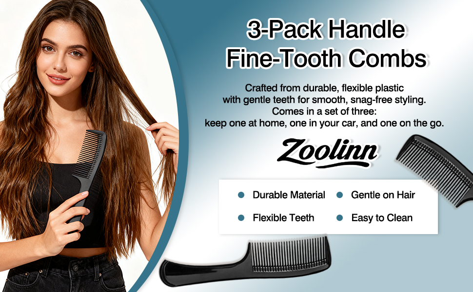 3-Pack Handle Fine-Tooth Combs