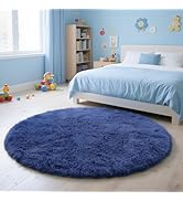 yulidayang Blue Fluffy Round Area Rugs for Bedroom,3'X3'Shag Circle Area Rugs for Living Room,Non...