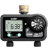 RAINPOINT Brass Sprinkler Timer 2 Stations, Large Digital Water Timer for Garden Hose with 6 Prog...