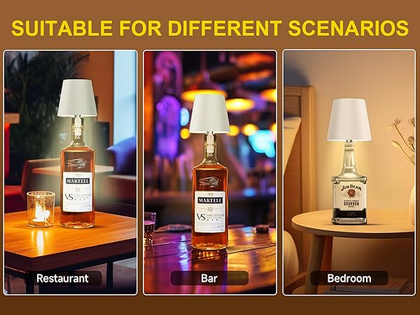 Wireless Bottle Lamp, Wine Bottle Lights with Touch Dimming, Rechargeable 3 Color Temperatures 