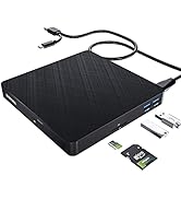 HATOKU External CD DVD Drive, USB 3.0 &amp; Type-C Portable Burner with SD/TF Card Reader and 2 USB P...