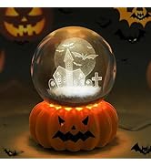 L LOHAS LED 3D Crystal Ball Night Light-Laser Engraved Haunted House Bat with Pumpkin Base,Cute &amp;...