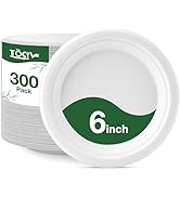 Biaredy Compostable Paper Plates 300-Count Disposable Heavy Duty Party Small White Plates 6 Inch ...