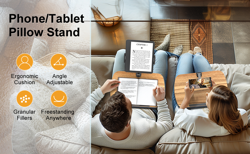 Phone/Tablet Pillow Stand,Ergonomic Cushion,Angle Adjustable,Granular Fillers,Freestanding Anywhere