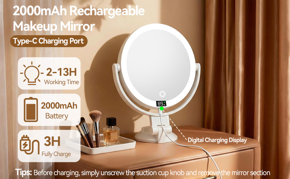 2000mAh Rechargeable makeup hand mirror
