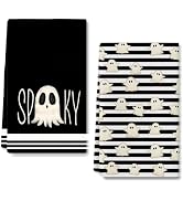 RABUSOFA Ghost Striped Spooky Halloween Kitchen Towels Kitchen Decor | Dish Towels 18x26 Inch Set...