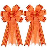 2 Pack Fall Bows for Wreaths Decorations for Home, Halloween Tree Topper Bow, Thanksgiving Bow wi...