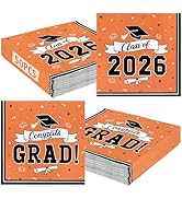 50 Pack Orange Graduation Napkins, 6.5" X 6.5" Disposable Grad Party Napkins, Graduation Decorati...