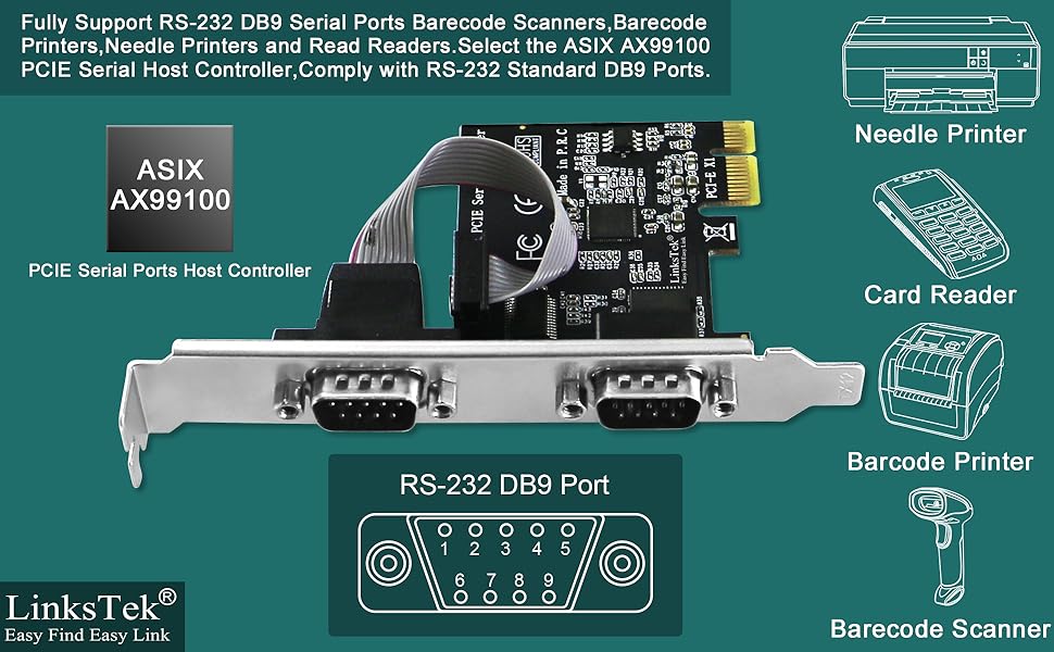 pcie to RS-232 DB9 port card pcie serial port card COM card