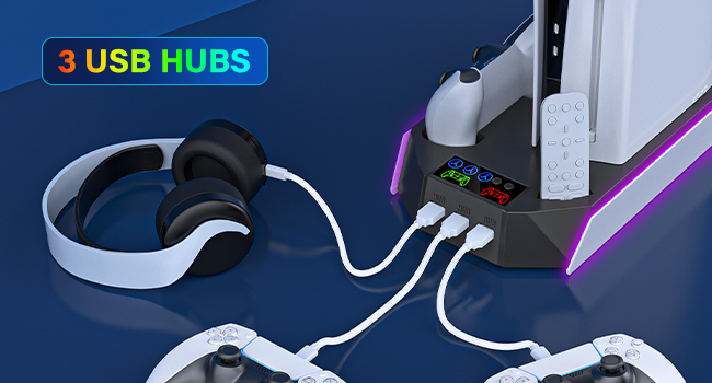 ps5 slim stand with cooling fan and controller charger 