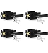 Estmoon 4 Pack Exterior Door Locks, Keyed Alike Black Door Handle with Lock and Key, Heavy Duty F...