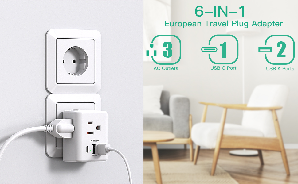6-IN-1 Adapters for Travel Europe