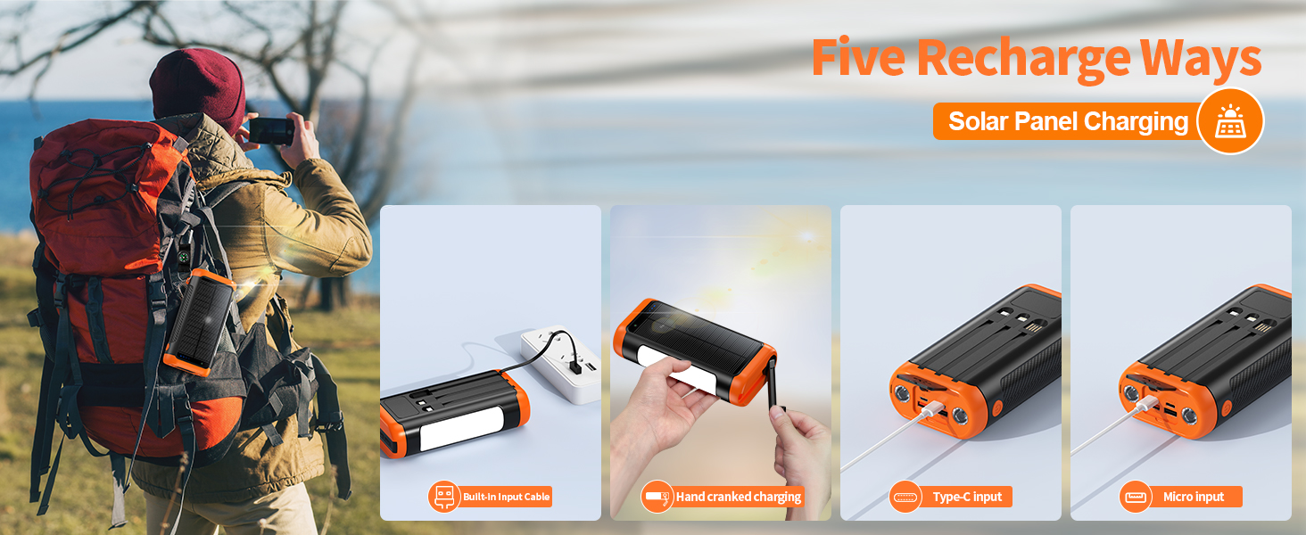solar powered power bank solar power bank portable charger solar charger power bank hand crank