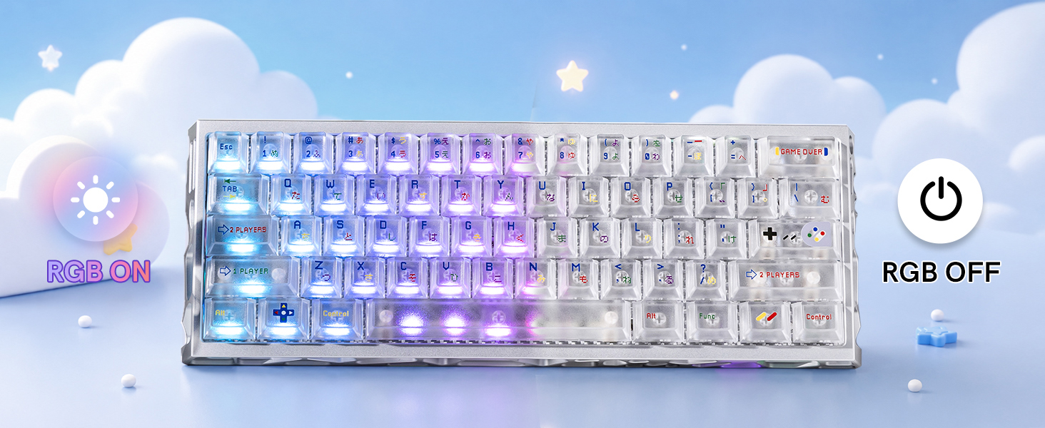White Clear Keycaps,Frost Jelly Key caps,Pixel Game