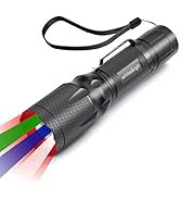 METII RGBW 4 Modes Flashlight, Red Green Blue White Light Options with Memory, Zoomable, Multi-Co...