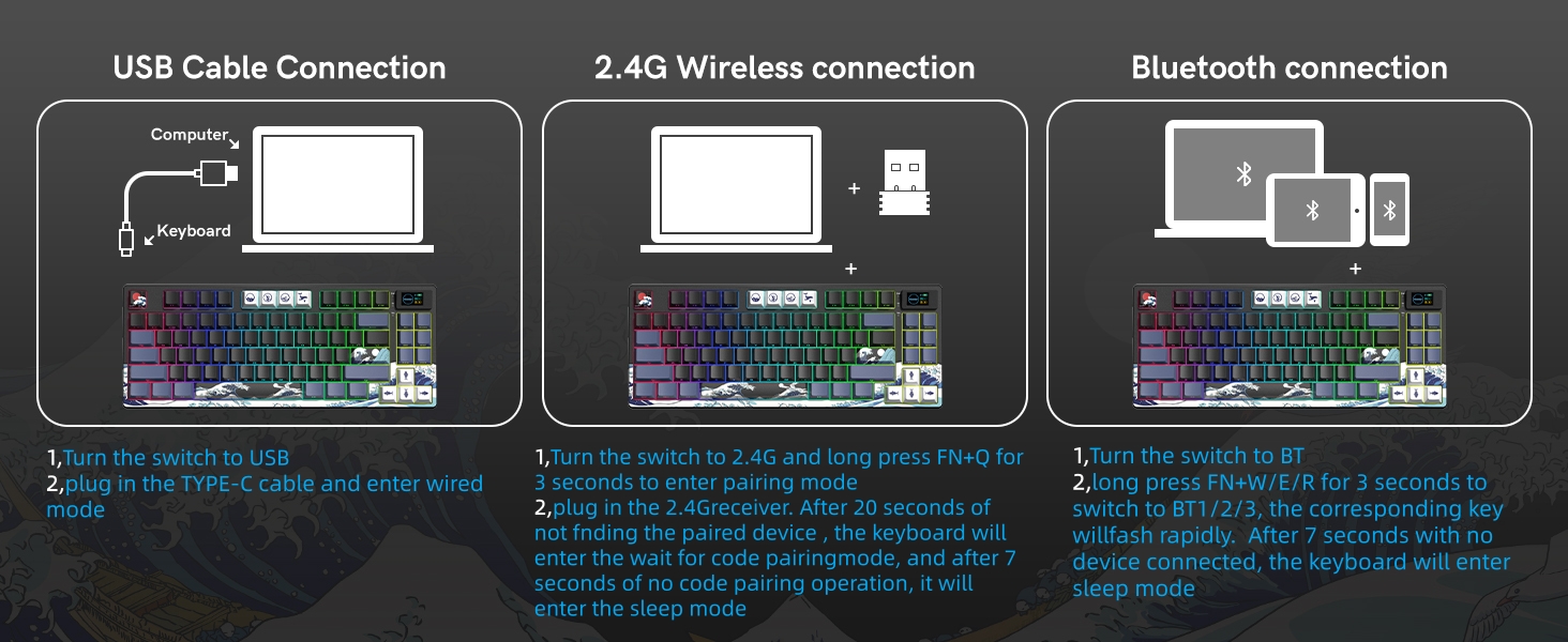 75% Wireless Mechanical Keyboard, Creamy Gaming Keyboard, 75% Black keyboard