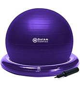 Gaiam Essentials Balance Ball &amp; Base Kit, 65cm Yoga Ball Chair, Exercise Ball with Inflatable Rin...