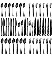 PHILIPALA Black Silverware Set, 48-Piece Flatware Set with Steak Knives for 8, Stainless Steel Mi...