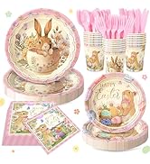Fighting to Achieve 168PCS Happy Easter Party Supplies, Bunny and Eggs Paper Plates Napkins Cups ...