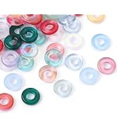 100 Pcs 11mm Glass Donut Beads, Charms Glitter Round Bead Colorful Crystal Beads Loose Spacer Bea...