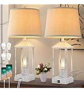 28" Farmhouse Table Lamps for Living Room Set of 2, 3-Way Dimmable Bedside Lamp with USB Ports, W...