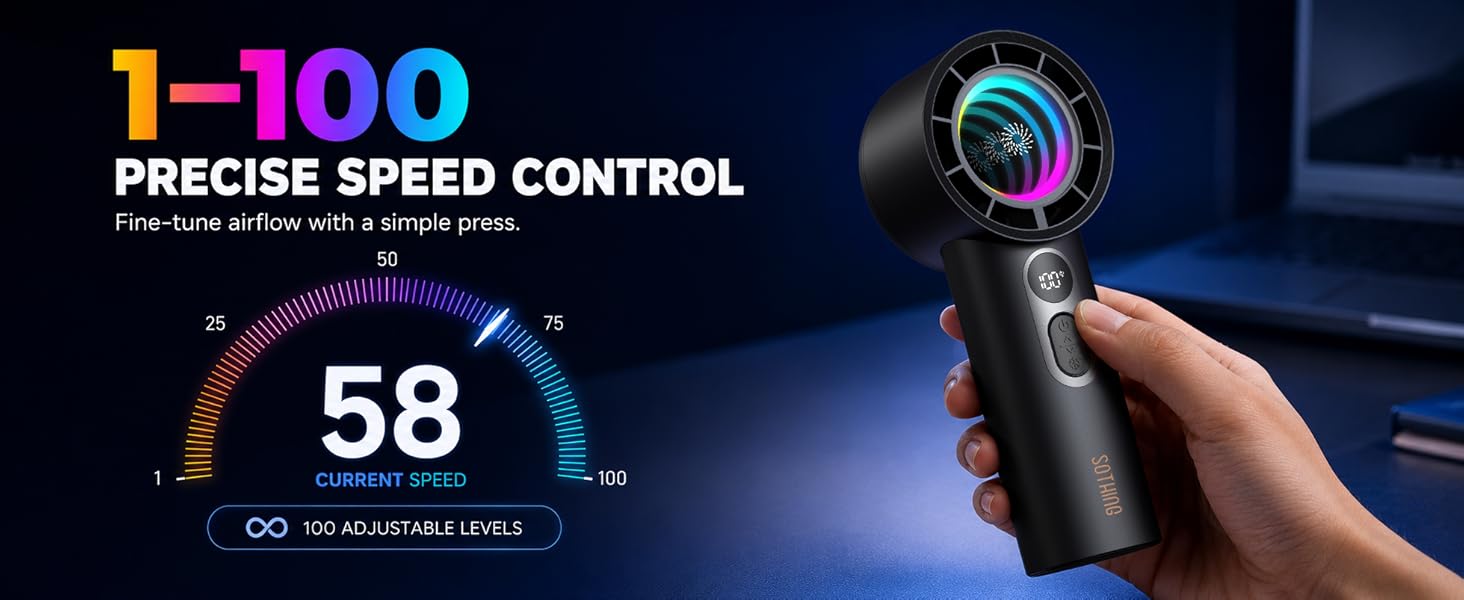 SOTHING Portable Handheld Fan with Dynamic RGB Light