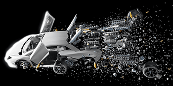 a 3d illustration of a car with a large open door