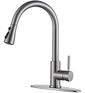 SHACO Kitchen Faucet with Pull Down Sprayer, Single Handle Pull Out Brushed Nicke Kitchen Faucet ...