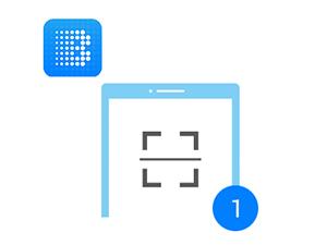 Blue and white minimalist app interface icon showing an expand/fullscreen symbol with numerical indicator.