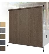 Shade&amp;Beyond Outdoor Roller Shades with Splicing Design, 8' W x 8' H Cordless Patio Roll Up Blind...