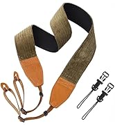 Padwa Lifestyle Olive Green Corduroy Camera Strap - 2" Double Layer Full Grain Cowhide Leather He...