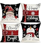 Allorry Christmas Pillow Covers 18x18 inch Set of 4 Christmas Decorations Santa Claus Snownman Bl...