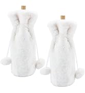 PH PandaHall 2pcs Christmas Wine Bottle Cover Bags White Plush Bottles Dress Faux Fur Bottle Deco...