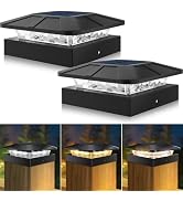 Peasur 4x4in Solar Post Cap Lights Outdoor with 3 Modes, 2 Packs Fence Light Solar Powered Waterp...