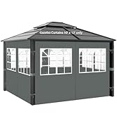 Gazebo Privacy Curtains 10' x 12' with PVC Windows, 4-Panels Side Wall with Zipper Universal Repl...