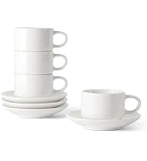 DOWAN 2.5 OZ Stackable Espresso Cups, Porcelain Coffee Cups with Saucers Set of 4, White Espresso...