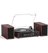 Bluetooth Record Player with Built-in &amp; External Stereo Speakers, USB/TF Card &amp; PC Recording, 3-S...